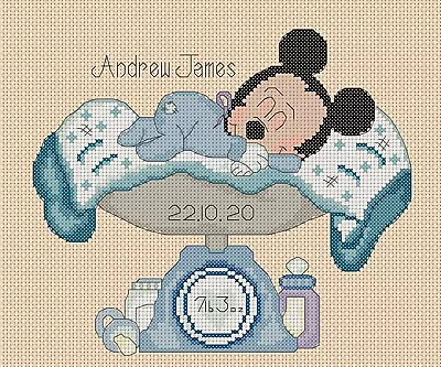 Cross Stitch Chart New Baby Birth Sampler Mickey Mouse 2 FlowerPower37 • £4.90