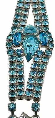 Vintage Mid Century Modern Turquoise Baby Blue Clear  Rhinestone Bracelet Box • $29
