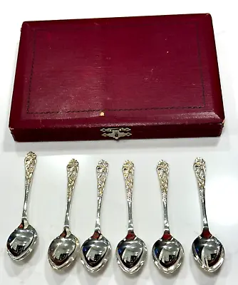 6 Japanese Meiji Jungin Sterling Silver Spoons Cased Flowers & Leaves Decoration • $189