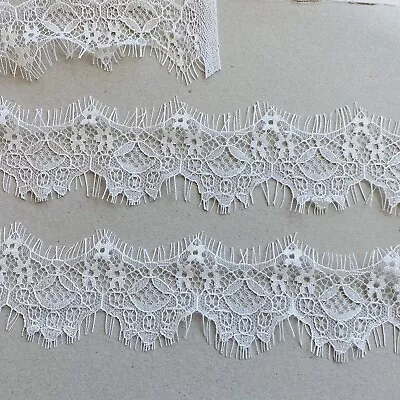 3 Yards Bright White Eyelash French Mesh Lace Trim/Sewing/Crafts/Bridal/2  Wide • $8.99