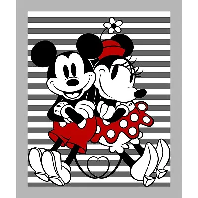Disney Mickey & Minnie Mouse Grey White Stripe Cotton Fabric Panel 36 X 42 • $12.99