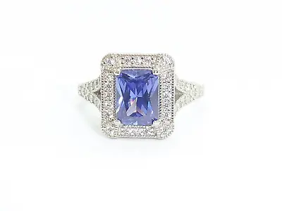 Ladies Art Deco Design 925 Silver White Sapphire & 1.5 Ct Tanzanite Ring Size M • £34.50