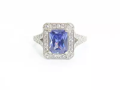 Ladies Art Deco Design 925 Silver White Sapphire & 1.5 Ct Tanzanite Ring Size U • £34.50