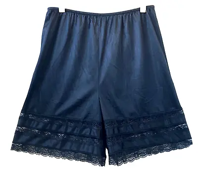VTG 80s Tap Pants Pettipants Bloomers Lingerie Black Nylon Lace VELROSE Sz 1X • $12.99