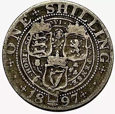 1897 Great Britain 0.925 Silver Shilling Victoria World Coin KM# 780 Lot B1-503 • $29.85