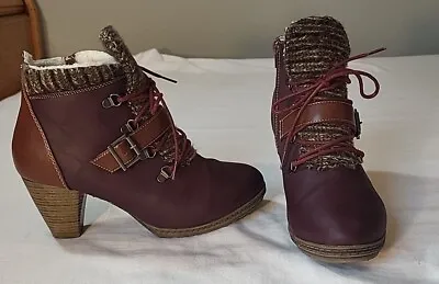  Muk Luks Leah Lace Up Buckle Boot Heeled Bootie Burgundy Size 9  • $17.96
