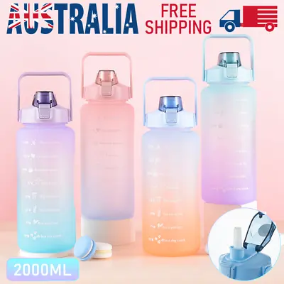 $16.05 • Buy 2L Water Sports Bottle Straw Cup Motivational Drink Flask With Time Markings Gym