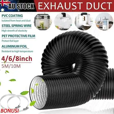 5m /10m 4inch Aluminium Ducting Flexible Pipe Hose Exhaust Duct Inline Fan AU • $31.99