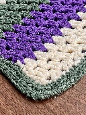 Handmade Crochet Lapghan Lap Afghan Blanket Saint Joseph Volunteer Purple Green  • $15