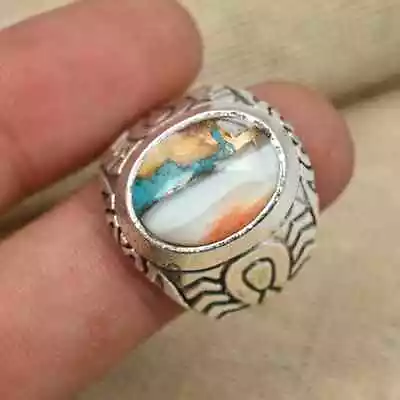Oyster Turquoise Men's Gift Ring 925 Sterling Silver Statement Ring All Size D34 • $18.99