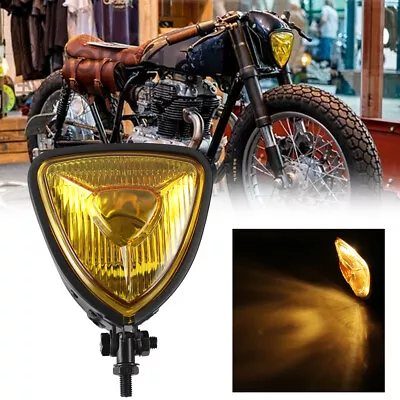 Motorcycle Triangle Headlight Head Light H4 12V For Harley Chopper Vintage Style • $47.19