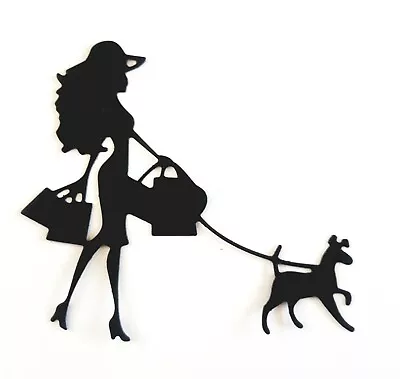 6 Lady Walking Dog Silhouette Die Cuts Paper Crafts Card Making  • £2.98