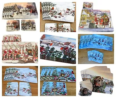 Placemats And Coasters Set Christmas Santa Robin Snowman Reindeer Dinner Mats • £12.99