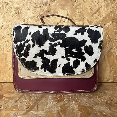 Nephele Recycled Leather Hana Handbag Shoulder Bag Burgundy Red Beige Cow Print • £39