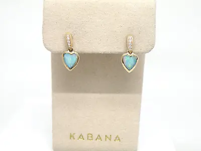 Authentic Kabana 14k Yellow Gold Premium Opal Heart Inlay Dangle Earrings • $1117.80
