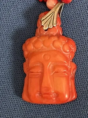 Vintage Red Hardstone Buddha Necklace Sterling Clasp • $35