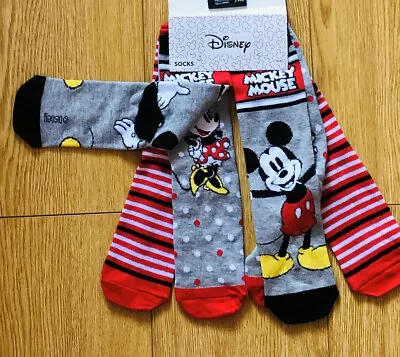 New Ladies Disney Mickey & Minnie Mouse Socks 3 Pairs Uk Onesize Bnwt Cottons • £9.99