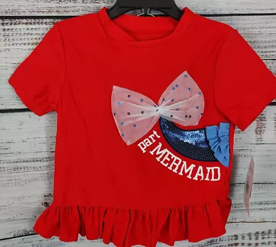 Flapdoodles 2 Pc Girls 6 Red Part Mermaid Swimsuit Rash Guard UPF 50+ NEW Ruffle • $8.79