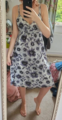 £15 • Buy Kew Cotton And Silk Blend Cream Floral Strappy Lined Dress Size 10
