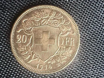 Swiss 1914-B 20 FR Gold Helvetica  Bern Minted SWISS Coin Rare YEAR Vreneli • $800