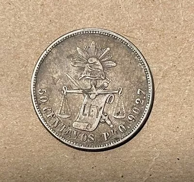 Mexico - 1871 PiO/G Silver 50 Centavos - Scarce • $85