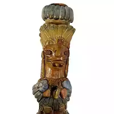 Obsidian Tiki Man Sitting On A Faux Knife Mayan Aztec Art 12  Long Souvenir • $184