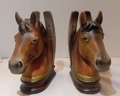 Vintage Horse Head Bookends MCM 1950s Ceramic Brown Sand Fillable Bookends 7  • $20.30