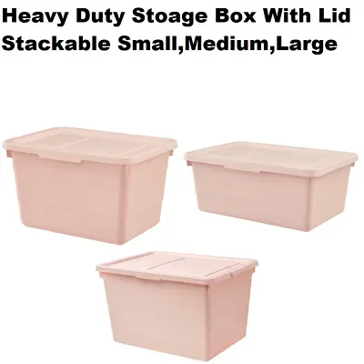 Plastic Storage Boxes W/Lids Home Stackable Strong Toolbox Clothes Shoe Organize • £10.91