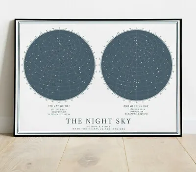 £4.49 • Buy Personalised Night Sky Stars Above Map Print Wedding 1st Anniversary Paper Gift