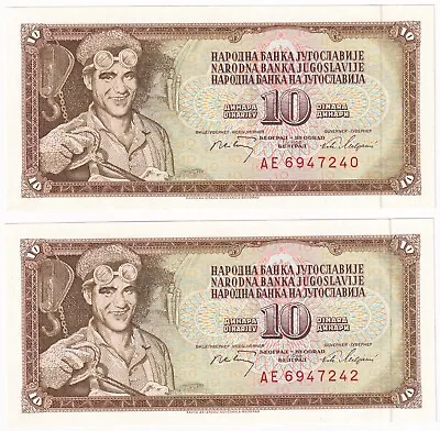 1968 Yugoslavia 10 Dinar Banknotes • £7