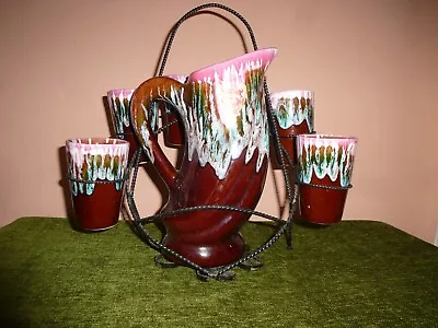 Vintage French Vallauris Drip Glaze Lemonade Set With Stand • £22.99