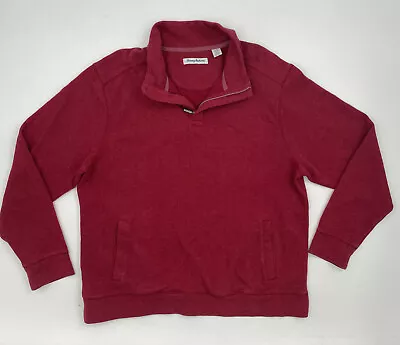 TOMMY BAHAMA Half Zip Pullover Sweater | Mens L Red Cotton Rib-Knit With Pockets • $18.75