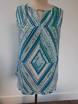 Mossimo Size S Shirt Top Sleeveless Blouse Fun Print Blues Geometric • $12