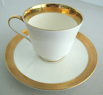  EUC Mikasa Fine Bone China  Harrow  Gold Encrusted Band Footed Cup And Saucer  • $9.99