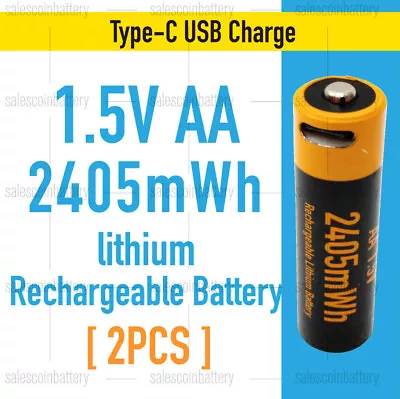 2x Type C USB Rechargeable 1.5V Li-ion AA LITHIUM Battery 2405mWh Mel Stock • $19.50