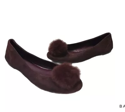MICHAEL Michael Kors Burgundy/Purple Suede Fur Pom Pom Ballet Flats • $25.50