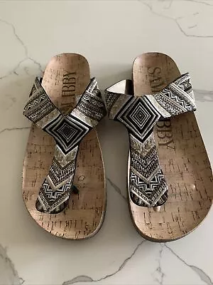 Sam & Libby Size 10 Thong Sandals Slides Women's Tribal/Egyptian Embroidery EUC • $19.99