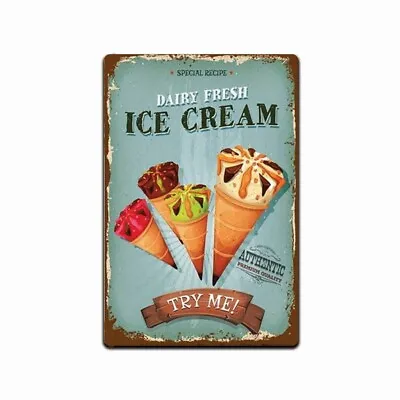 Ice Cream Vintage Sign Metal Metal Tin Sign Look Tin Retro Decor Wall ICE CREAM • $13.95