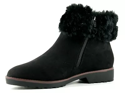 Evans Andalusia Womens UK 4 To 8 EEE Extra Wide Fit Black Faux Suede Ankle Boots • £42.99