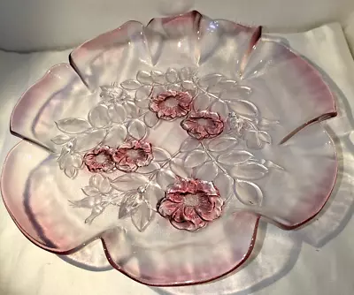 Walther Glass Mikasa Pink Crystal Rosella Round Platter With Ruffled Edge 12.5  • $16.99