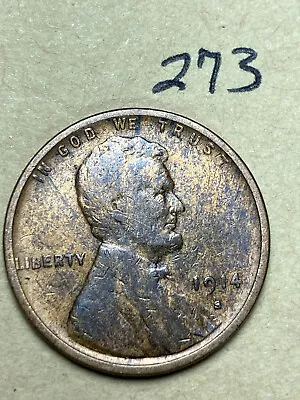 1914-S LINCOLN WHEAT CENT Rare Date  VERY GOOD  Condition #273 • $23