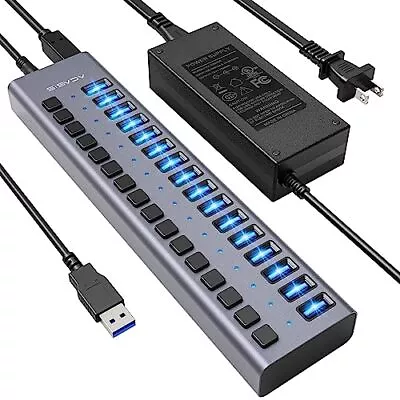 Powered Usb Hub 16 Ports 90w Usb 3.0 Data Port Aluminum Housing Individual On/of • $94.79