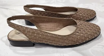 Trotters Woven Leather Slingbacks – Lucy Latte Color Shoes Sz 8M T1117-143 $100 • $12.50