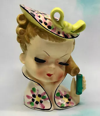 Vintage Relco Lady Head Vase Umbrella Girl 5 1/2 Inches Missing Umbrella • $19.95