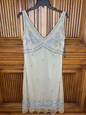 Marina Women Dress Size 8 Beige Turquoise Beaded Evening Prom Vintage New NWT • $139.97