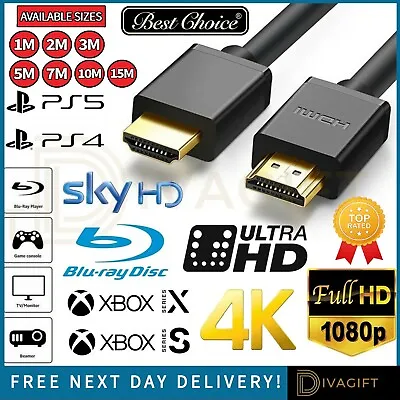 Premium 4k Hdmi Cable 2.0 High Speed Gold Plated Lead 2160p 3d Hdtv Ultra Uhd • £4.65