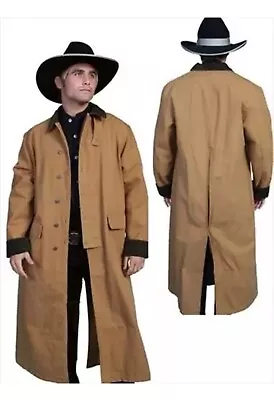 WahMaker Mens Rangewear Frontier Brown Canvas Duster Jacket - Brown- L • $99.99