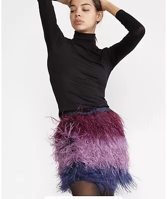 £265.99 • Buy NWT Cynthia Rowley Purple Ombre Ostrich Feather Vera Mini Skirt Size 4