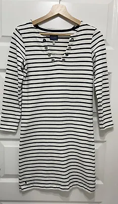 Women’s Joules Rivieratie Striped Nautical Dress Size Uk 8 Eu 34 White Navy • £14.99