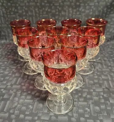 Set Of 10 Vintage Tiffin-Franciscan Kings Crown Ruby Flashed Thumbprint Goblets • $40